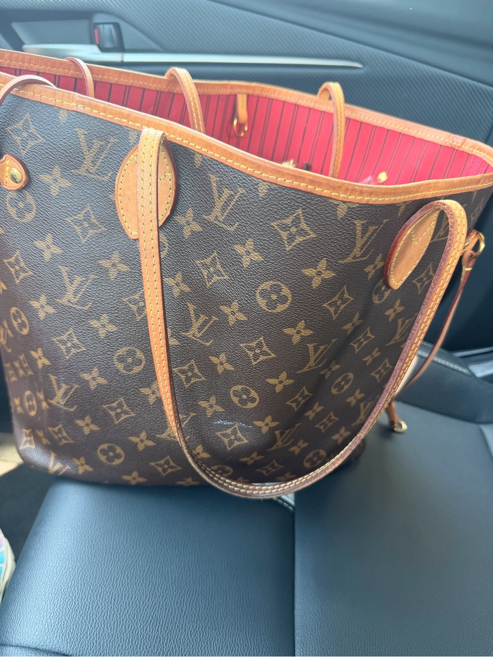 Louis Vuitton Monogram Canvas Tote with Brown Exterior and Red Interior